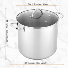GreatChef Stock Pot Stainless Steel for Cooking Riveted Handle, Heavy Duty Vessel,Induction Compatible All Cooktops in Use, Dishwasher & Oven Safe (20 Quart + Canning Rack)