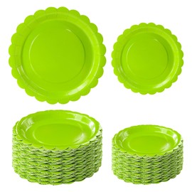 FALIZIFU 50 Pcs Lime Green Scalloped Paper Plates 25 × 7'' and 25 × 9'' Disposable Lime Green Scalloped Dinner Plates for Wedding Baby Shower Birthday Party Disposable Dessert Plate