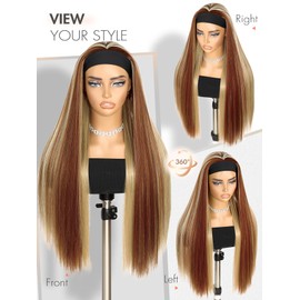 30 Inch Long Straight Synthetic Headband Wig for Black Women MiX Blonde