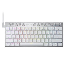 Redragon K632 Teclado mecánico RGB con cable 60%, teclado para juegos de perfil bajo ultra fino de tres modos con conexión sin retraso, control de medios dedicado e interruptor rojo lineal, blanco