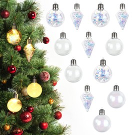 Encham Pack of 12 Christmas Baubles Illuminated Christmas Tree Baubles LED Clear Transparent Baubles Christmas Pendant Christmas Tree Decoration Christmas Ornaments Christmas Decoration