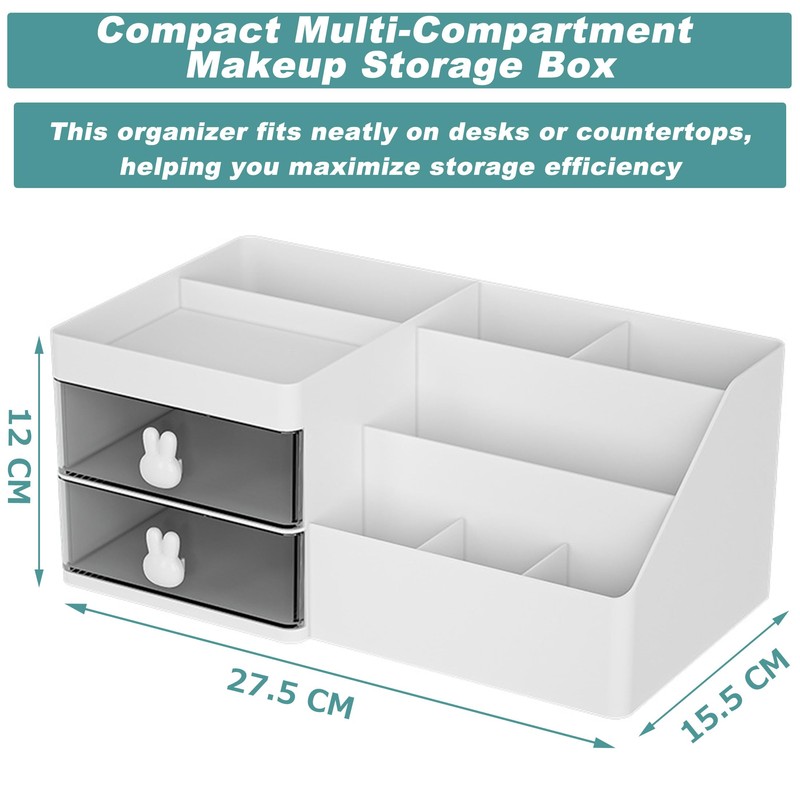 White Makeup Organizer with Drawer - Office Desktop Storage Box,