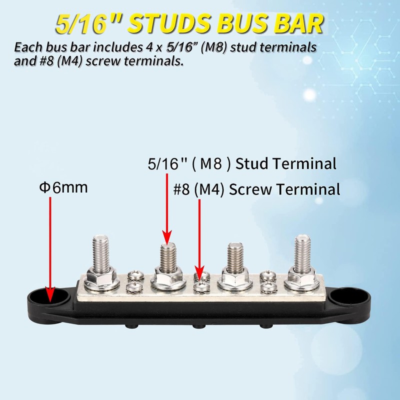 Greluma 1 Pair Power Distribution Block Busbar, 4 x M8