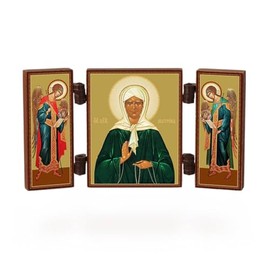 NKlaus - Holy Matrona Of Moscow - Christian Icon - travel altar small wood triptych 36159
