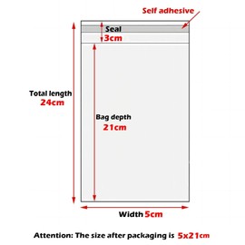 Zydiwo Pack of 300 Transparent Cellophane Bags Sticker Bag Small Plastic Bag OPP for Confetti Jewellery Gift Doll (5 x 24 cm)