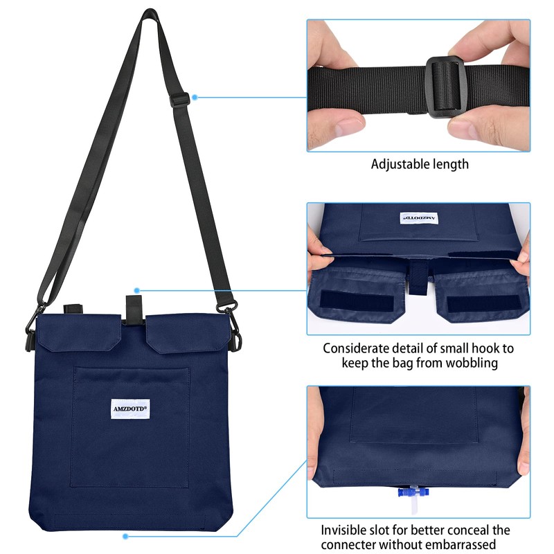 Urine Drainage Bag Holder with Catheter Pipe Cover, Adjustable Strap,