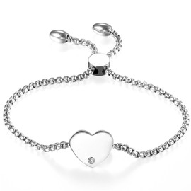 JewelryWe women’s stainless steel bracelet with high polished rhinestone heart pendant (customisable), Stainless Steel