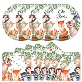 Xjoviative 40Pcs Woodland Baby Shower Plates and Napkins Party Supplies, 9 Inch Nature Sage Paper Plates and Napkins Disposable Tableware Set for Boys Girls Safari Jungle Animal Party Decorations