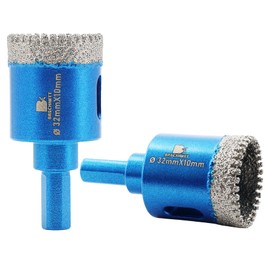 Dry Diamond Core Drill Bit Set,BRSCHNITT 2pcs 1-1/4 inch Diamond Hole Saw Core Drill Bit with Triangle Shank for Porcelain Tile Ceramic Stone Granite Marble