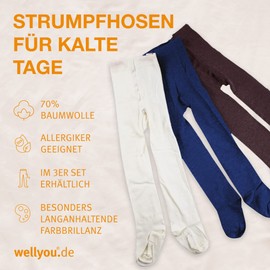 wellyou Children's Tights Girls & Boys - Set of 3 Baby Tights with Pattern - Colourful Cotton Tights Made of Oeko-Tex Certified Materials (Size 62-146), Blue-ecru-brown