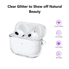 Frylaa Compatible with Airpods 3 Case Clear Glitter,Sparkly Shinning Clear Case for Airpods 3rd Generation Case Cover,Soft TPU Shockproof Transparent Case for Airpod 3 Gen Case with Keychain-Glitter