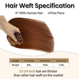 Auburn Brown Sew in Hair Extensions Real Human Hair 120G 24 Inch Human Hair Hand Tied Hair Extensions Light Copper Remy Hair Bundles for White Women Sew in Weft Hair Extensions Human Hair Straight