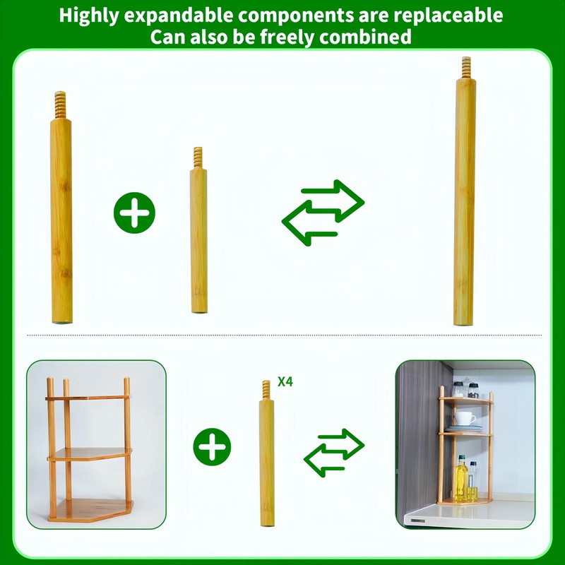 WooFawn Expandable Bamboo Corner Shelf for Cabinet - 2-5 Tiers