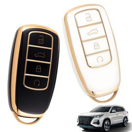 2Pcs Car Key Cover TPU Car Key Fob Holder 4 Buttons Remote Car Key Shell Case 360 Degree All Round Package Auto Keys Protector Replacement Accessories for Chery Arrizo 8 Plus Tiggo 7, White Black