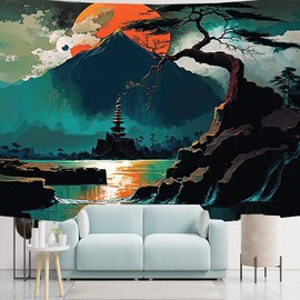 FENDROM Nature Mountain Landscape Sunset Forest Tapestry Trees Anime Cloud Misty Sky Lake Wall Hanging Aesthetic Backdrop for Living Room Dorm Office