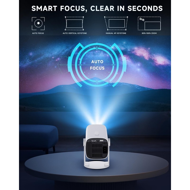 4K Mini Projector with WiFi 6 and Bluetooth 5.2 -
