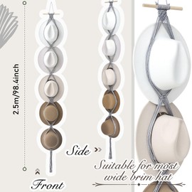 Yulejo Macrame Hat Hangers Boho Hat Rack Cowboy Hat Hanger Back of Door Hat Organizer (Gray,Five Hats Style)