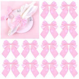 Bow Napkin Ring Set of 12, Pink Napkin Ring Holder Satin Bow Napkin Buckle Bowknot Dinner Table Ring for Coquette Party Bachelorette Bridal Baby Shower Wedding Girl Boy Bow Theme Birthday Party Decors