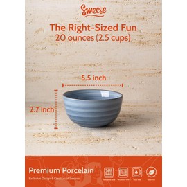 Sweese Cereal Bowl - 20 Oz Soup Bowls Set of 6 for Cereal, Snack, Rice, Salad, Side Dishes, Porcelain Bowls for Kitchen Decor, LEAD & CADMIUM FREE, Multicolor, Hot Assorted Colors