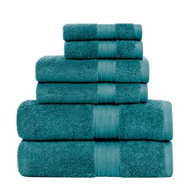 Feather & Stitch 100% Cotton Bath Towel Set of 6, 600 GSM Ultra Soft Highly Absorbent 2 Bath Towels, 2 Hand Towels & 2 Washcloth - Luxury Quick Dry Shower Towels. (Teal Green)