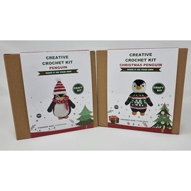 celebrationgiftsforall Two Creative Crochet Christmas Penguin Craft Kit Sets. One in Snowflake Winter Jumper, Other Wearing Winter Hat with Scarf