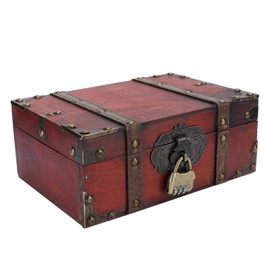 Treasure Chest, Chest Box Case Vintage Wooden Jewelry Box, Decorative Treasure Box Decorative Treasure Jewelry Chest, for Home Books Jewelry(#2)