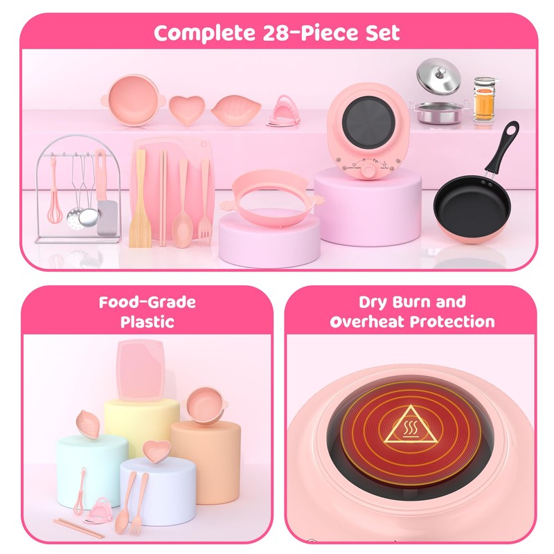 Gotoofun Kids Cooking Set Real for Beginners, 28PCS Mini Kitchen