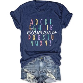Teacher Shirts for Women ABCs Alphabet Teaching T Shirt Cute Kindergarten Teachers Gifts Graphic Tee Tops (US, Alpha, Large, Regular, Regular, Dark Blue)
