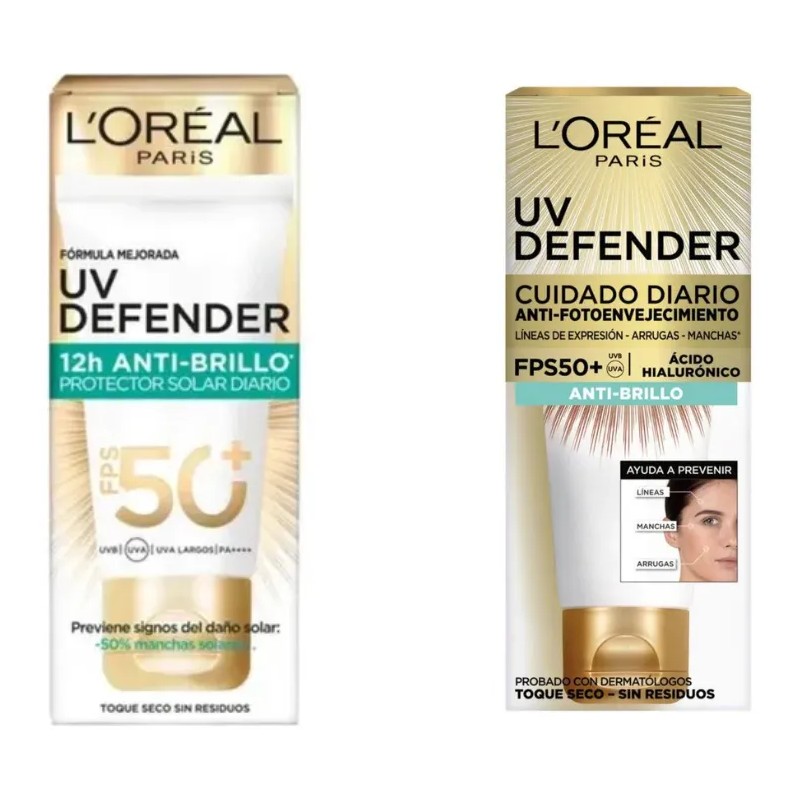 Oréal Paris Protector Solar Defender Anti Fotoenvejecimiento Brillo Fps50 40g