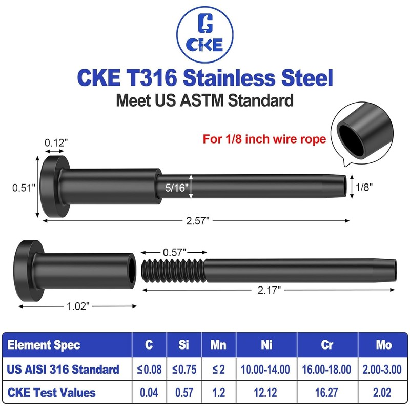 CKE 60 Pack Black Invisible Cable Railing Kit, T316 Stainless