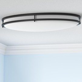 ASD LED 32" Oval Flush Mount Lighting, Close to Ceiling Light Fixture | 5CCT, Dimmable, ETL Listed | 50W 3960LM 2700-5000K 120V | Low Profile Double Ring Lamp | Black