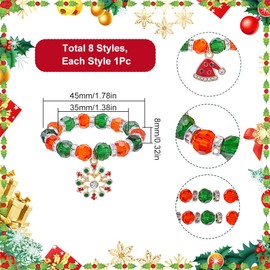 SUNNYCLUE 8 Sets Christmas Napkin Rings Napkin Holder Rings Xmas Napkin Ring Set Red Green Glass Beads Snowman Bell Charms Beaded Napkin Ring for Table Wedding Christmas Holiday Party Dinner Decor