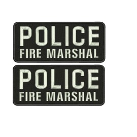 POLICE FIRE MARSHAL 2 Ebroidery Patch 4x10 VELCR@ On Back Silver On Black