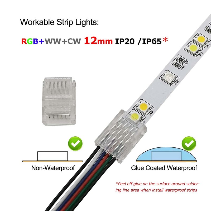 Biantie La 6 Pin 12mm LED Strip to Wire Connector