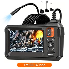 Industrial Endoscope Borescope Camera with Light, 4.3 Inch Screen HD Digital Snake Camera,  IP67 Waterproof Sewer Inspection Camera with 8 LED Lights, Semi-Rigid Cable, Measuring Gauges:_4.3-INCH(1M) endoscope