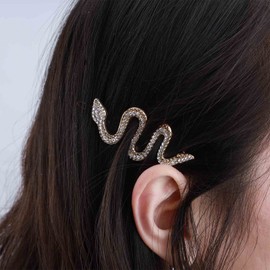 Yheakne Pasador de pelo de serpiente de cristal bohemio con diamantes de imitación dorados, pasadores decorativos para el cabello, accesorios para el cabello para mujeres y niñas (dorado)