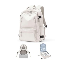 Travel Backpack for Women Men, Waterproof Carry on Backpack for Flight Approved Personal Item Bag, Business Laptop Backpack with USB Charging for Hiking Gym with Shoe Compartment Casual Daypack White