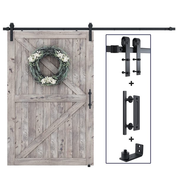 SMARTSTANDARD 9FT Sliding Barn Door Hardware Whole Kit (Include 9ft Track Kit & Pull Handle Set & Floor Guide), Smoothly and Quietly, Easy to Install, Fit 54" Wide Door Panel (J Shape)