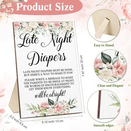 Roowest Baby Shower Games Late Night Diapers Sign Wooden Baby Shower Game Table Sign Baby Shower Gifts Set Gender Reveal Party Favors Supplies with 8 Pcs Colored Markers (Flower)