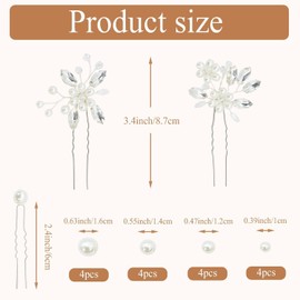 WRENYZK 18 Pcs Bride Hair Pins, Diamond Bobby Pins, Flower Pearl Bobby Pins, Rhinestone Bridal Hair Piece, Pearl Accessories, U Shape Barrette for Brides Bridesmaid Girls Women(Sliver)