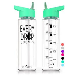 Be-Active Motivational Water Bottle with Straw – With Time Markings - Times to Drink – Tracker - BPA Free (Aqua Green)