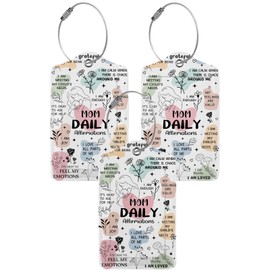 3 Pcs Luggage Tags for Suitcase, PU Travel Cruise Luggage Tag with Privacy Flap, Name ID Label and Metal Loop for Baggage Handbag School Bag Backpack, Mom Daily Affirmations
