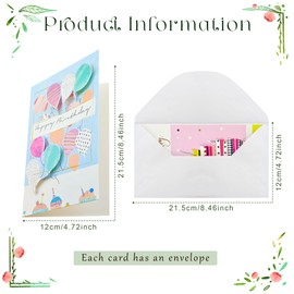 16 Pcs 3D Assorted Birthday Greeting Cards Blank Stationery Cards with Envelopes Thank You Card in Bulk for Family, Kids, Friends, Work & Office Celebrations