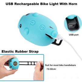 Kids Bike Lights for Night Riding, Girls Bike Horn Lights, Rechargeable Bike Headlight and Tail Light Set, Scooter Light for Adults, 120dB Speaker, 3 Lighting Mode, Cute Bicycle Accessories