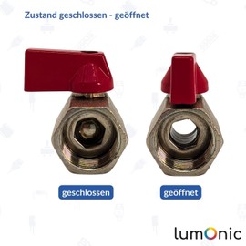 Lumonic Hexagonal ball valve with toggle handle, 1/4 inch, 2 x internal thread, chrome-plated brass, shut-off valve, for compressed air, workshop