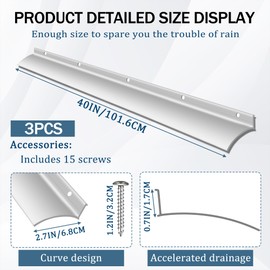 40 Inch Anodized Aluminum Door Drip Cap, 3 Pcs Rain Drip Guard Edge Overall Height 1-1/2 Inches Rain Deflector for House Door Top Weatherstrip