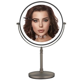 SLIMOON 9" Large Lighted Makeup Mirror, 1X/10X Magnifying Mirror with Light, 3 Colors Brightness Adjustable, Rechargeable Double Sided Vanity Mirror with 80 LED Lights Grey