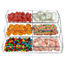Clear Acrylic 3-Tier Organizer with 6 Equal Compartments – Countertop Display Rack for Candy, Cosmetics, Office Supplies & More – Multitiered Storage for Retail, Kitchen, or Home Use