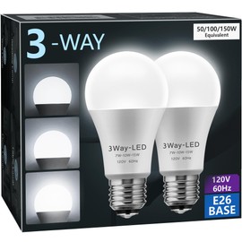 Briignite LED Light Bulbs, 𝟑𝐖𝐚𝐲 𝐋𝐄𝐃 𝐋𝐢𝐠𝐡𝐭 𝐁𝐮𝐥𝐛𝐬 50 100 150W Equivalent, Three Way A19 Light Bulbs E26 Medium Base, Daylight White 5000K, 500lm-1000lm-1500lm, 2Pack