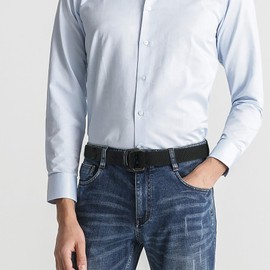 Bluecton Men's Fabric Belt Sizes 110 to 190 cm Double Ring Men's Belt Black, black